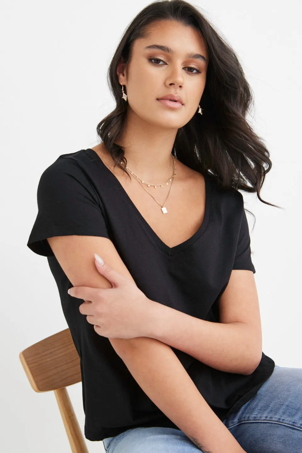 Humble + Heart Respect Black Relaxed V neck Organic Tee