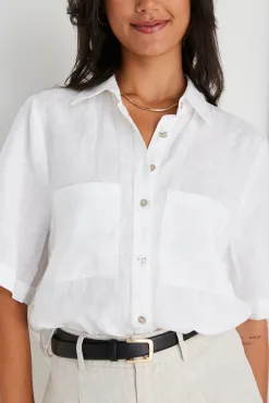 RE:UNION Label Response White Linen SS Boxy Shirt