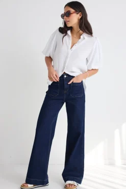 Among the Brave Rested White Linen Bubble Sleeve Shirt