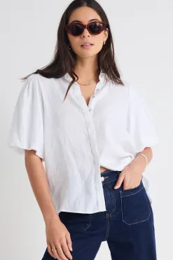 Among the Brave Rested White Linen Bubble Sleeve Shirt