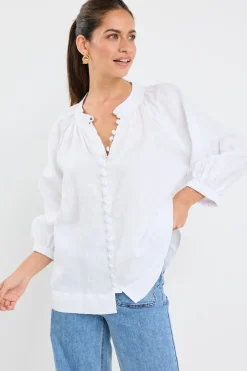 By Rosa. Restoration White Linen Button Front Mid Sleeve Blouse