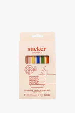 Sucker Reusable Glass Multi Colour Cocktail Straws