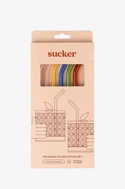Sucker Reusable Glass Multi Colour Drinking Straws