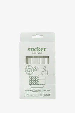 Sucker Reusable Glass Transparent Cocktail Straws