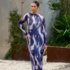 Stories be Told Revel Lilac Crinkle Mesh LS Maxi Dress
