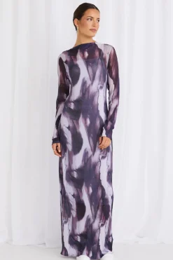 Stories be Told Revel Lilac Crinkle Mesh LS Maxi Dress