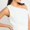 Among the Brave Revered Ivory Linen Blend Off Shoulder Sleeveless Top