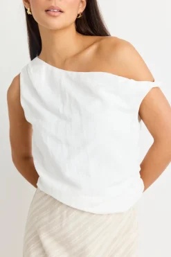 Among the Brave Revered Ivory Linen Blend Off Shoulder Sleeveless Top