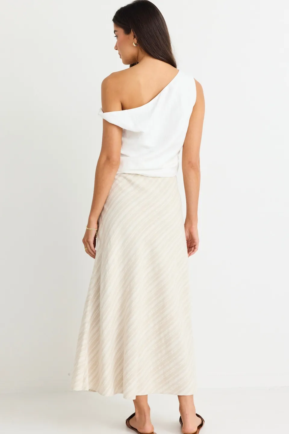 Among the Brave Revered Ivory Linen Blend Off Shoulder Sleeveless Top