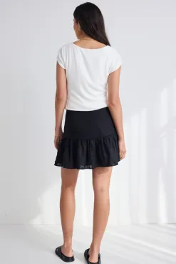 Among the Brave Revival Black Linen Tiered Mini Skirt