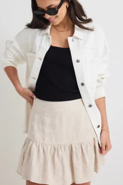 Among the Brave Revival Natural Linen Tiered Mini Skirt