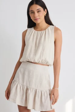 Among the Brave Revival Natural Linen Tiered Mini Skirt