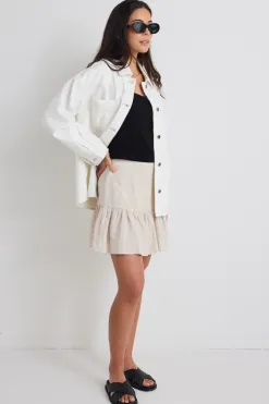 Among the Brave Revival Natural Linen Tiered Mini Skirt