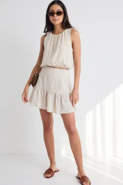 Among the Brave Revival Natural Linen Tiered Mini Skirt