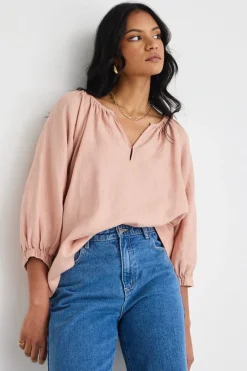 RE:UNION Label Revolutionary Caramel Linen Relaxed LS Top