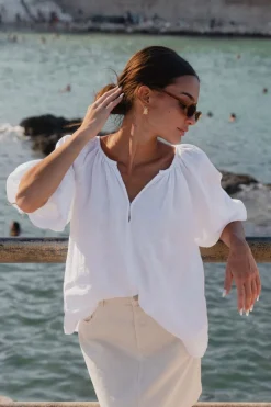 RE:UNION Label Revolutionary White Linen Relaxed LS Top