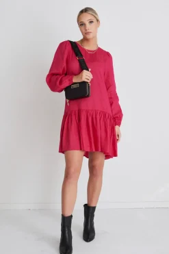 Ivy + Jack Rhea Raspberry Linen Drop Waist Smock Dress