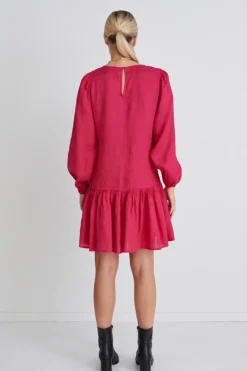 Ivy + Jack Rhea Raspberry Linen Drop Waist Smock Dress