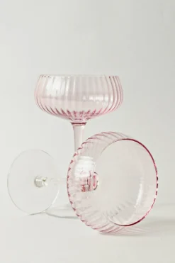 Home Lab Ribbed Blush Champagne Coupe Glass set4