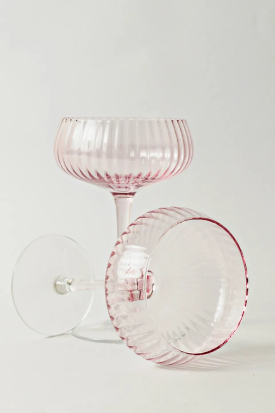 Home Lab Ribbed Blush Champagne Coupe Glass set4