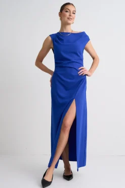Georgia Mae Riches Cobalt Blue Off Shoulder Midi Dress