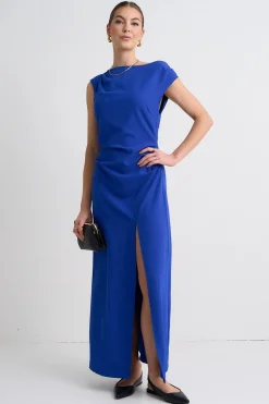 Georgia Mae Riches Cobalt Blue Off Shoulder Midi Dress