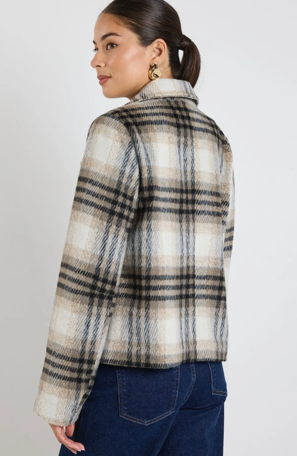 Among the Brave Rider Charcoal Check Short Double Breasted Coat