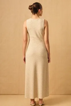 Mon Renn Ripple Neutral Stripe Sleeveless Maxi Dress