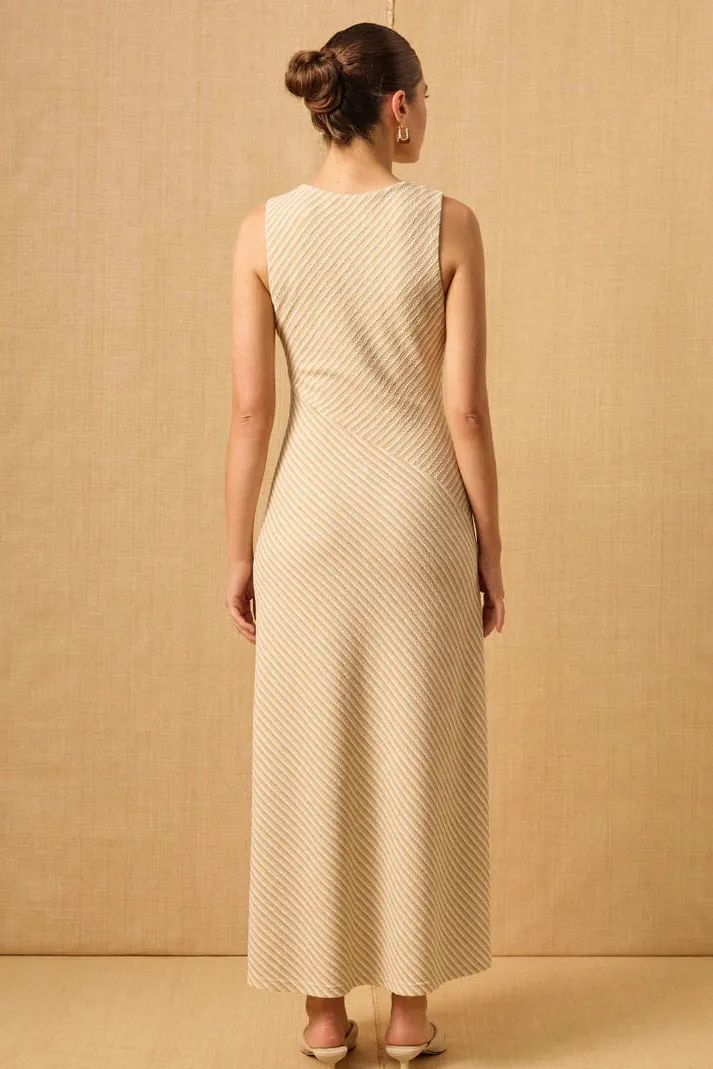 Mon Renn Ripple Neutral Stripe Sleeveless Maxi Dress