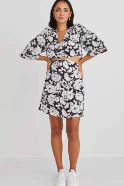 Georgia Mae Roller Floral Silhouette LS Cut Out Mini Dress