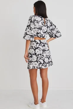 Georgia Mae Roller Floral Silhouette LS Cut Out Mini Dress
