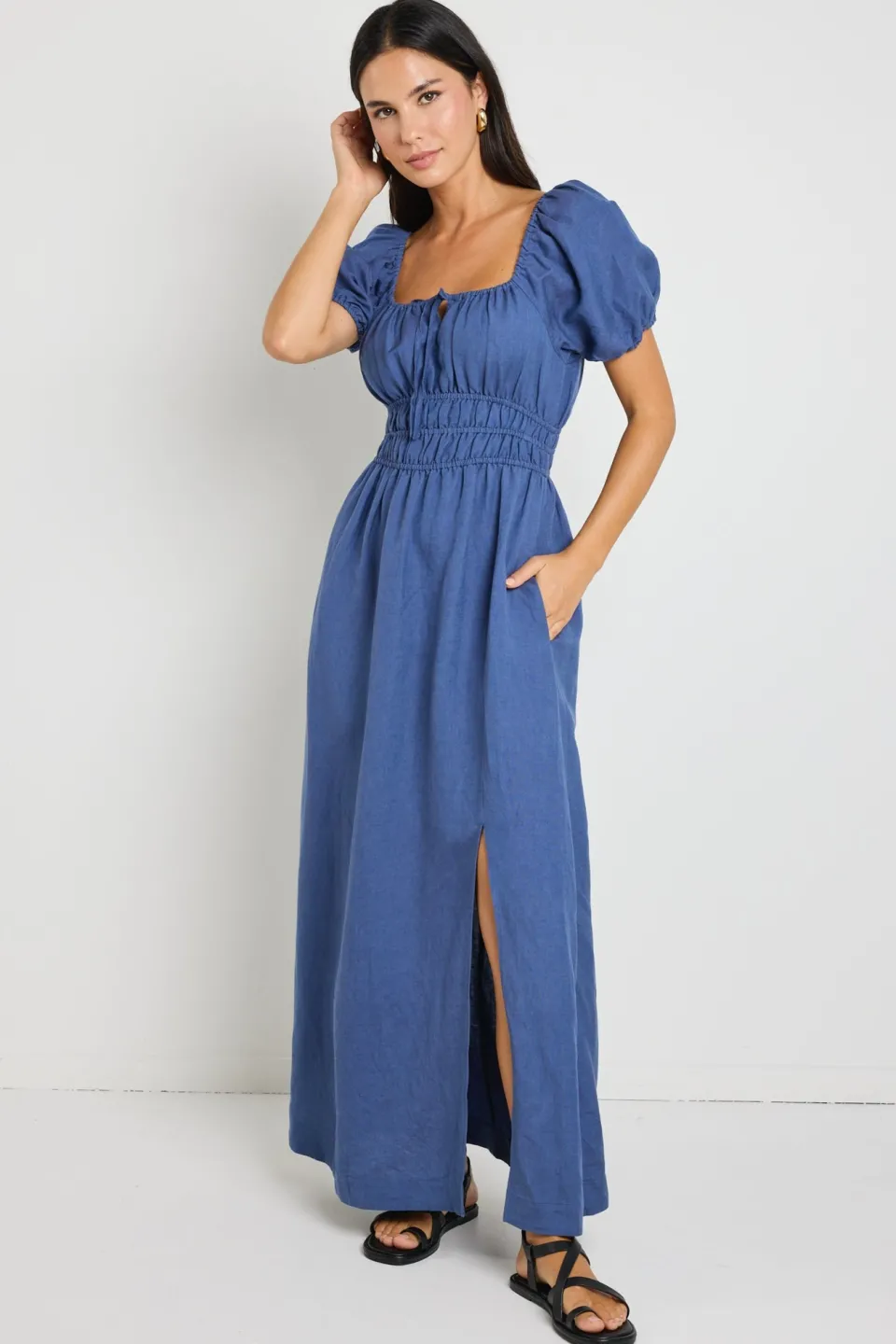Stories be Told Roma Mid Blue SS Poet Midi Dress