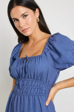 Stories be Told Roma Mid Blue SS Poet Midi Dress
