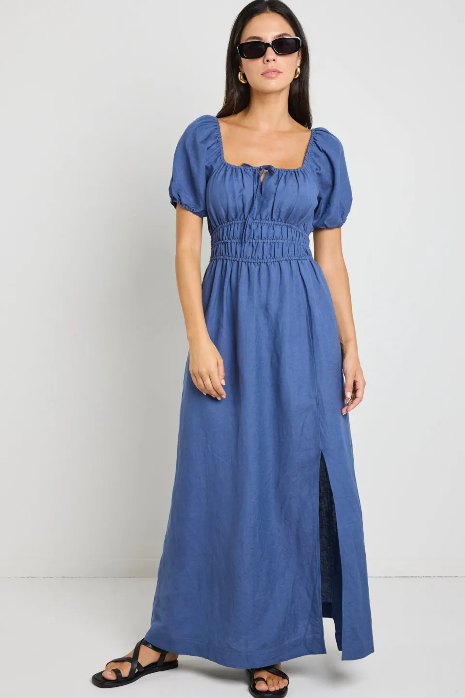 Stories be Told Roma Mid Blue SS Poet Midi Dress