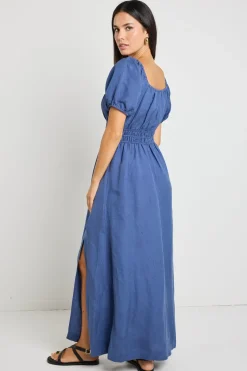 Stories be Told Roma Mid Blue SS Poet Midi Dress