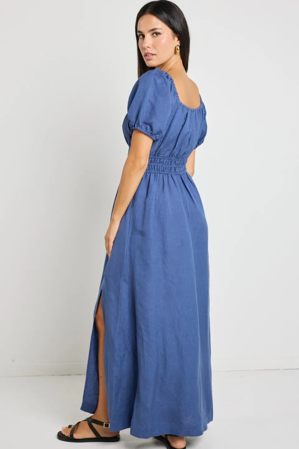 Stories be Told Roma Mid Blue SS Poet Midi Dress