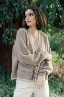 Humidity Lifestyle Romi Hazelnut Wool Blend Border Cardi