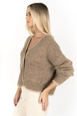 Humidity Lifestyle Romi Hazelnut Wool Blend Border Cardi