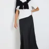 Ivy + Jack Rosette Black Satin Bias Midi Skirt
