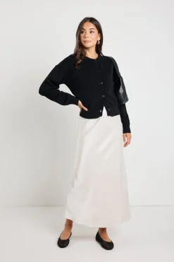 Ivy + Jack Rosette Pearl Satin Bias Midi Skirt