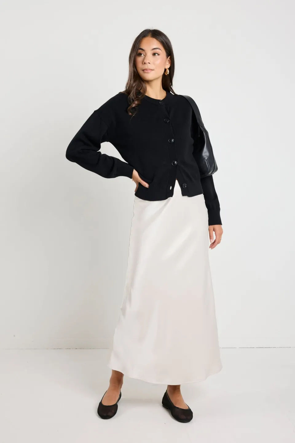 Ivy + Jack Rosette Pearl Satin Bias Midi Skirt