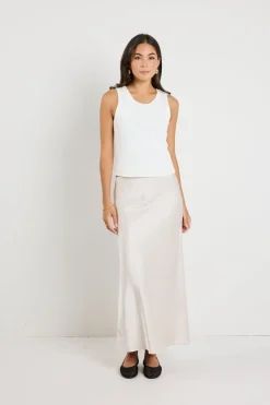 Ivy + Jack Rosette Pearl Satin Bias Midi Skirt