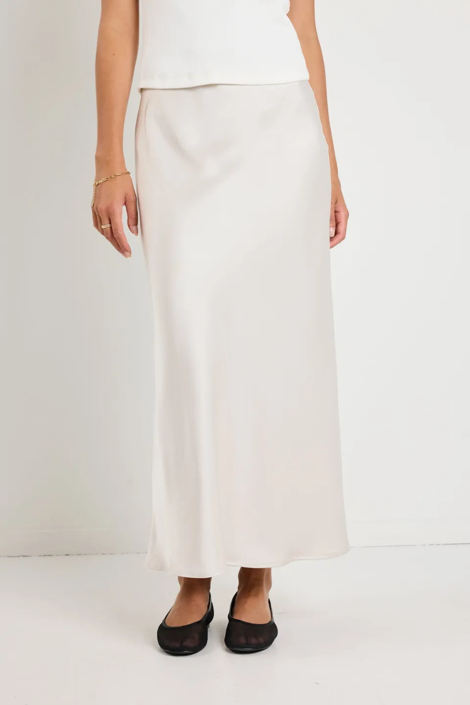 Ivy + Jack Rosette Pearl Satin Bias Midi Skirt