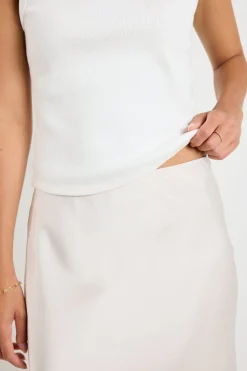 Ivy + Jack Rosette Pearl Satin Bias Midi Skirt