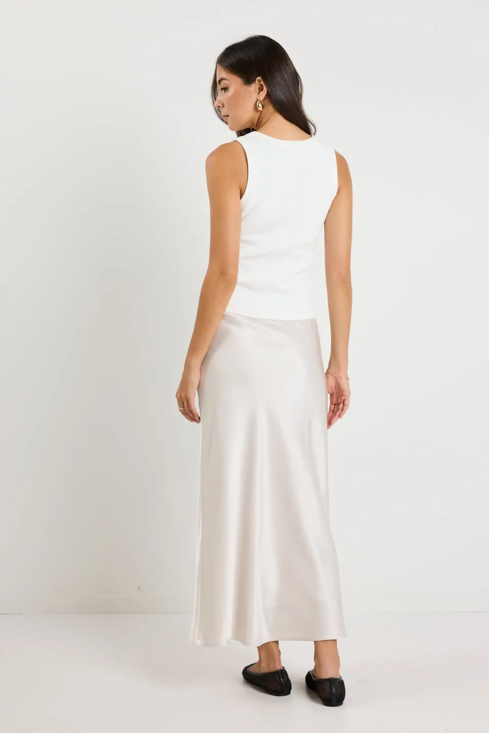 Ivy + Jack Rosette Pearl Satin Bias Midi Skirt