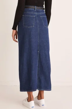 Among the Brave Rouge Dark Blue Denim Midi Skirt