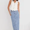 Among the Brave Rouge Vintage Blue Denim Midi Skirt