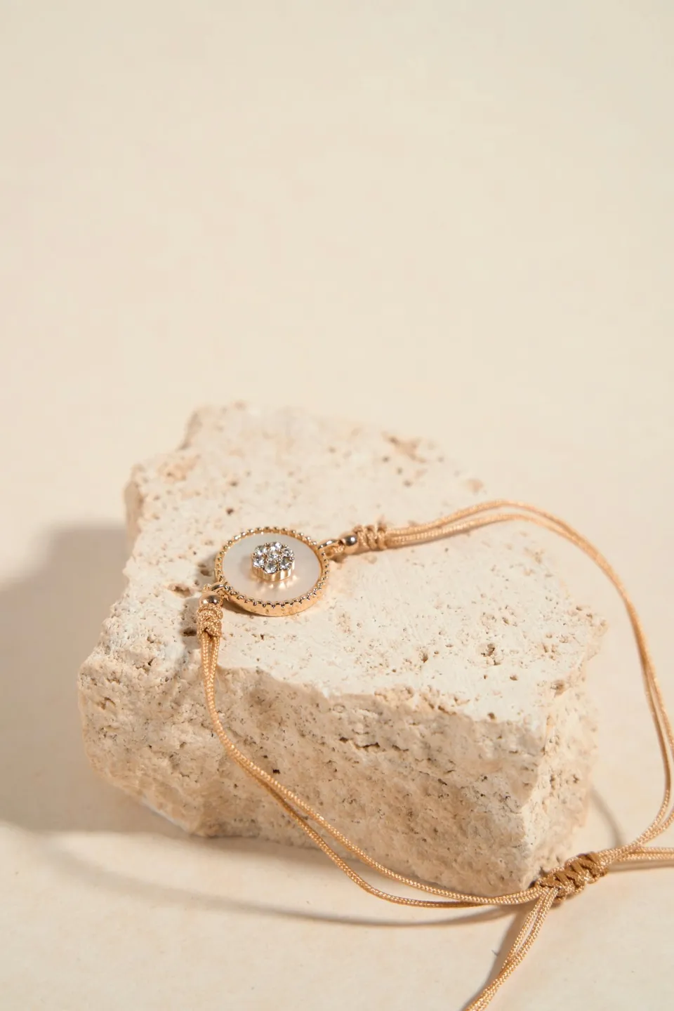 Humble + Heart Round Pearl EOL Diamante Tan String Bracelet