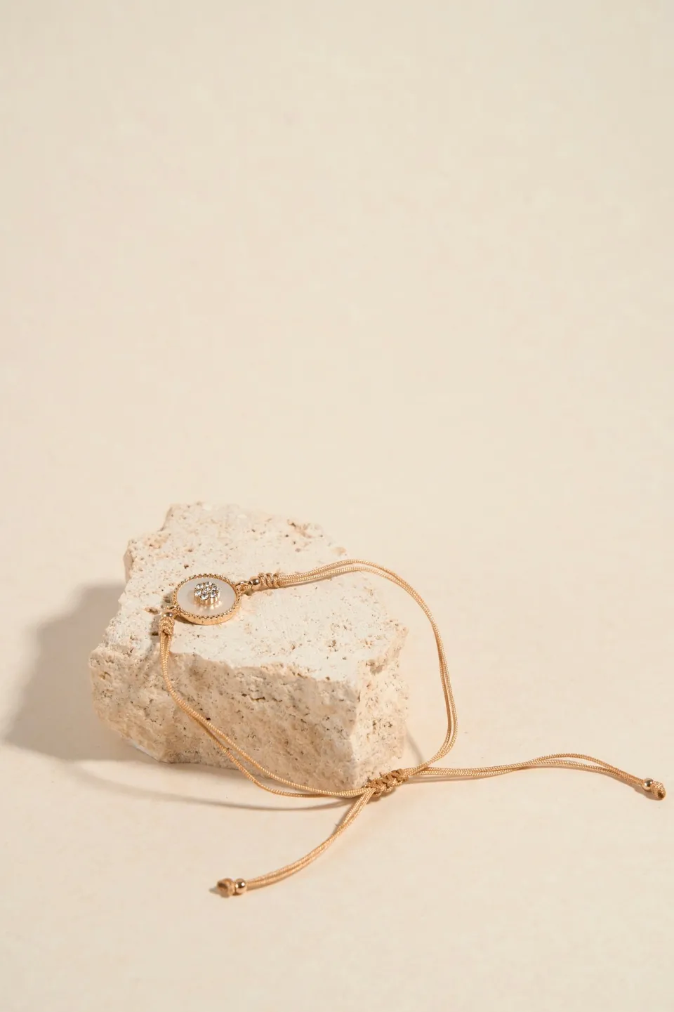 Humble + Heart Round Pearl EOL Diamante Tan String Bracelet