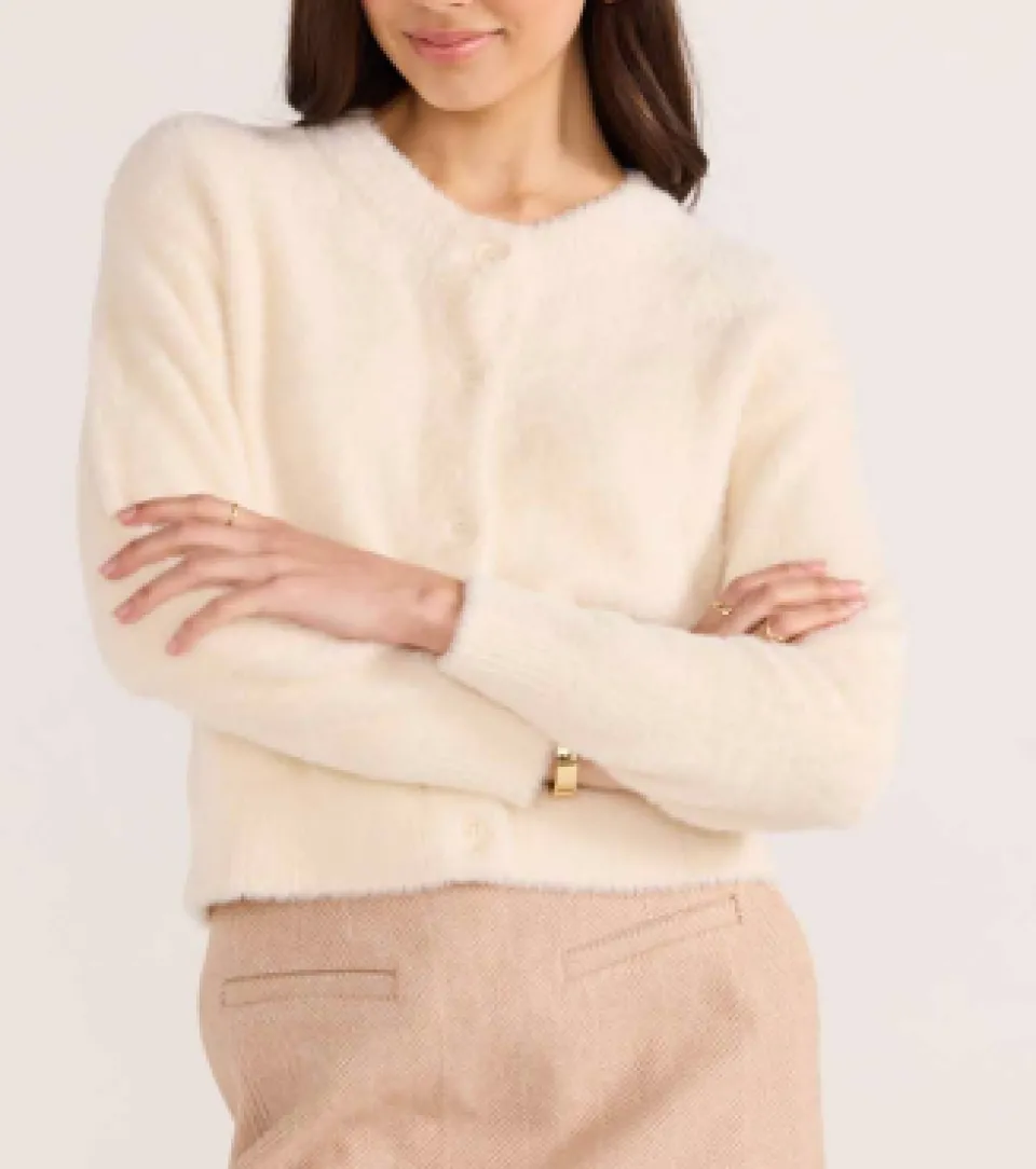 Mink Pink Rowan Ivory Fluffy Cardigan